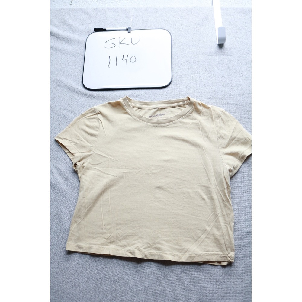 Universal Thread T-Shirt Womens S Beige Yellow Short Sleeve Cotton Crew Neck Top